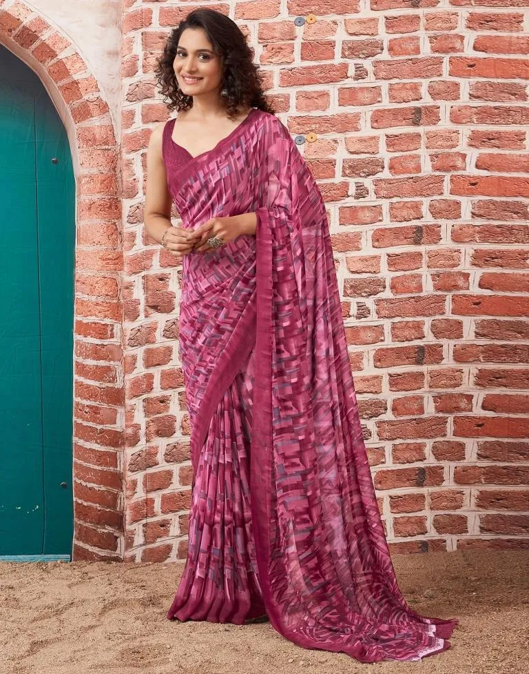 Dusty Pink Georgette Printed Sarees