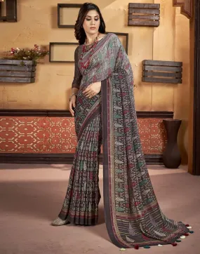 Dusty Wine Georgette Printed Sarees