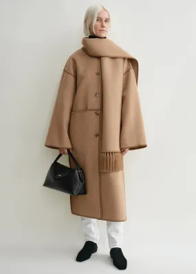 Embroidered scarf coat camel