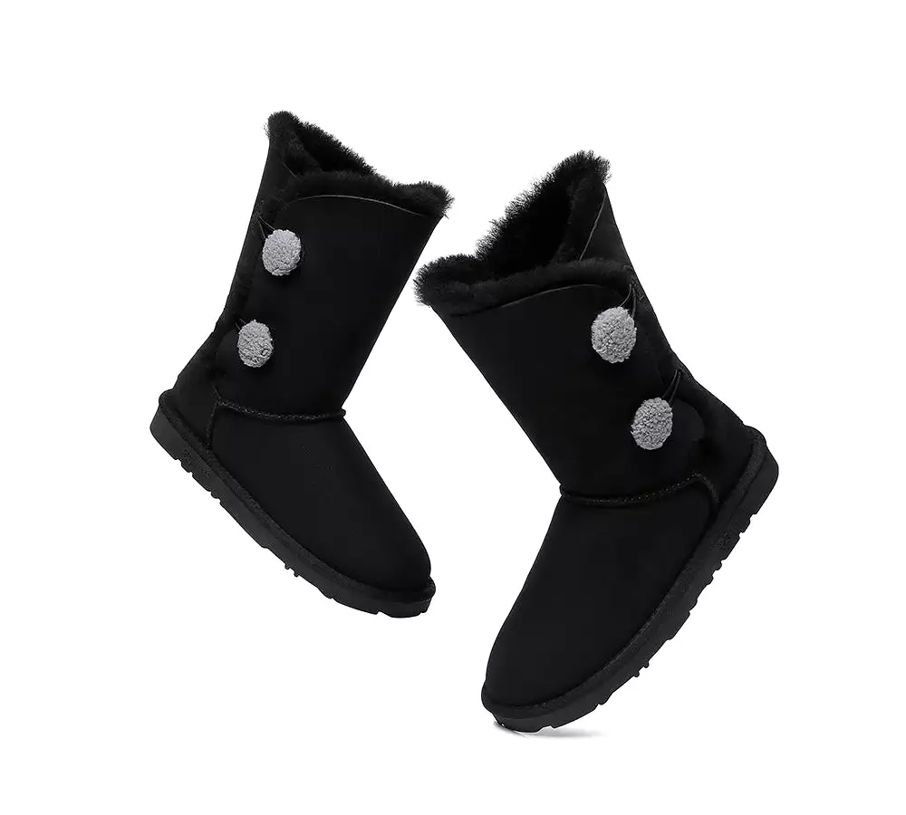 EVERAU Short Twin Button Sheepskin Boots Aspen