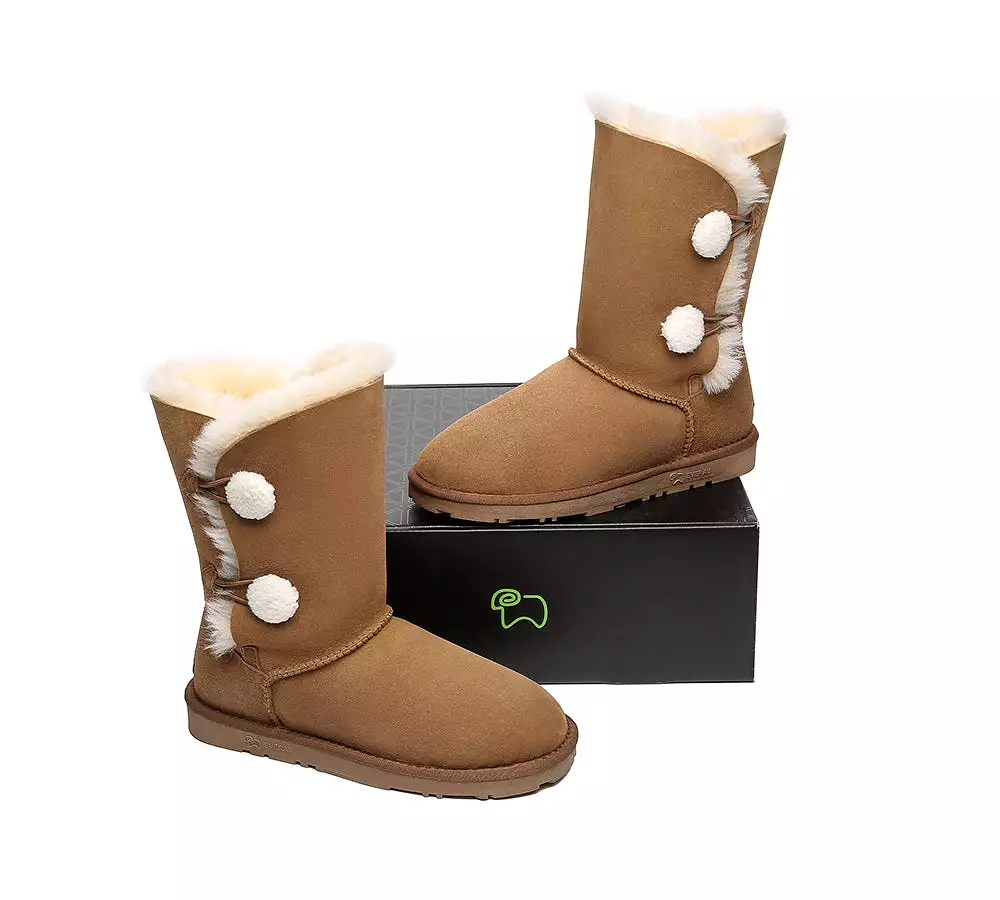 EVERAU Short Twin Button Sheepskin Boots Aspen