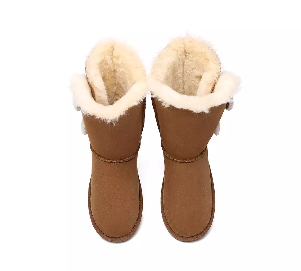 EVERAU Short Twin Button Sheepskin Boots Aspen