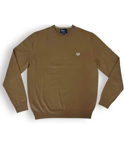 Fred Perry Men's Crew Neck Sweater In Dark Caramel