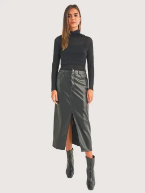 Front Slit Leather Skirt