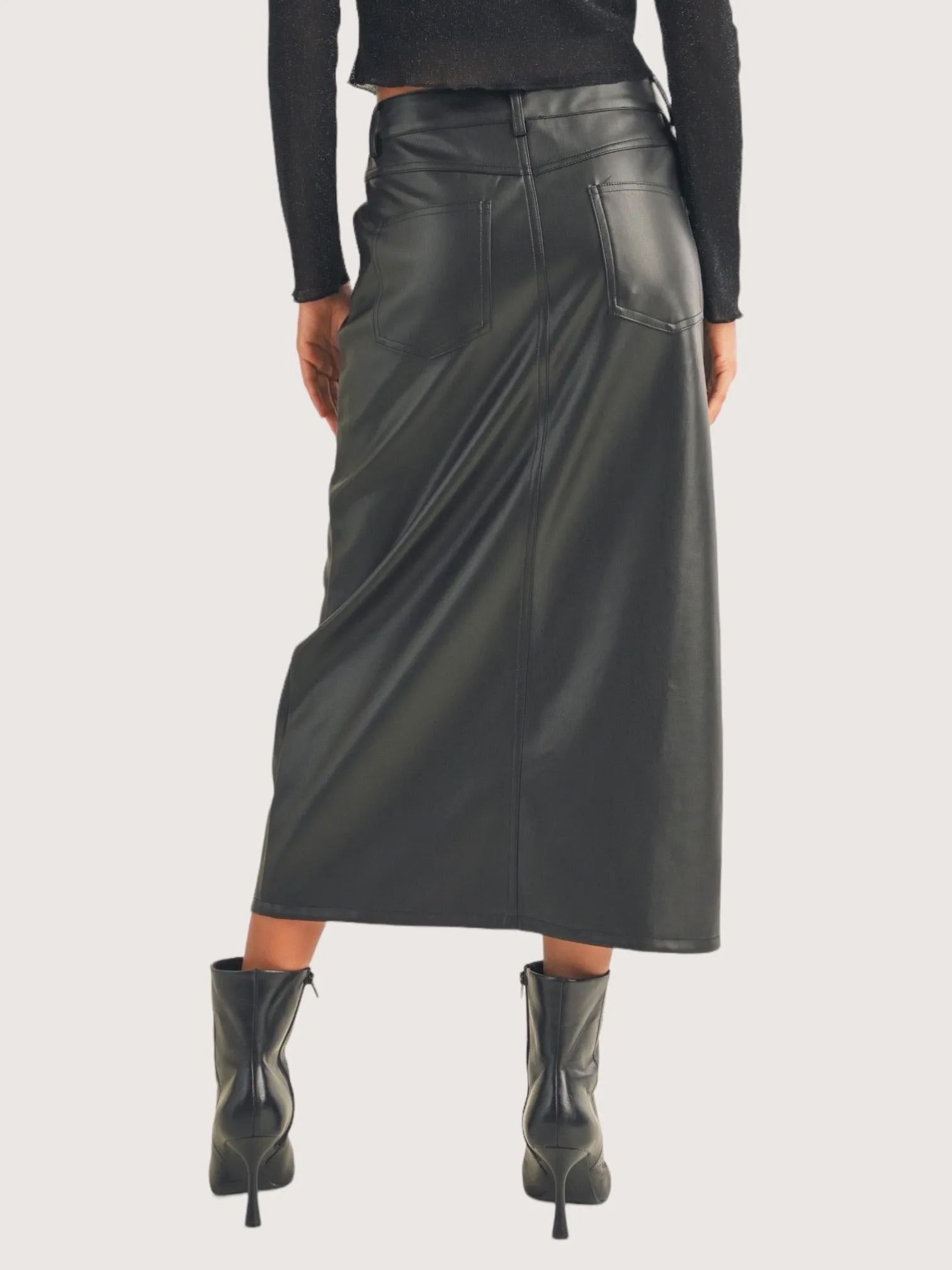 Front Slit Leather Skirt