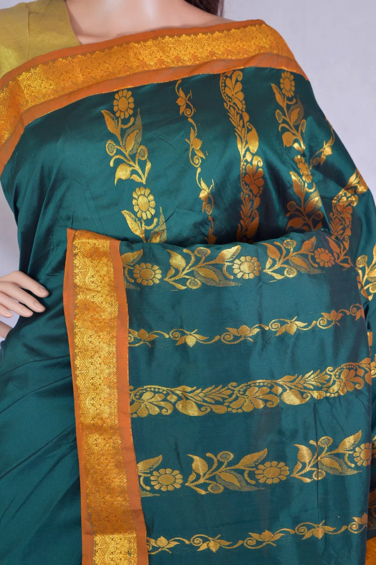 Green & Mustard Colour Kodi Silk Saree