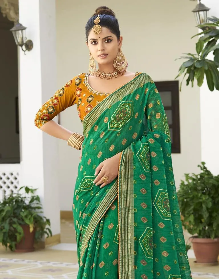 Green Chiffon Bandhani Saree