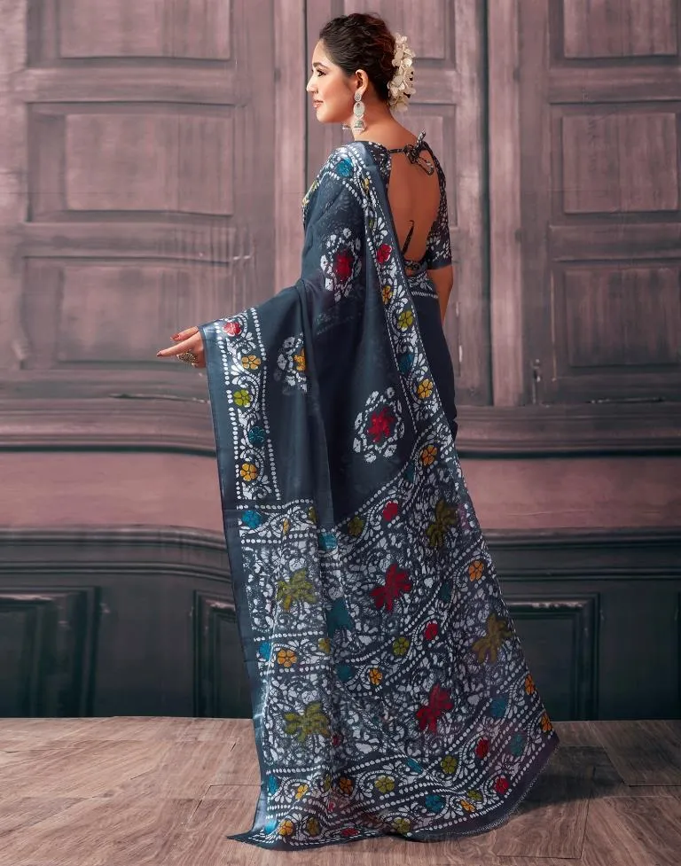 Grey Cotton Printed Sarees