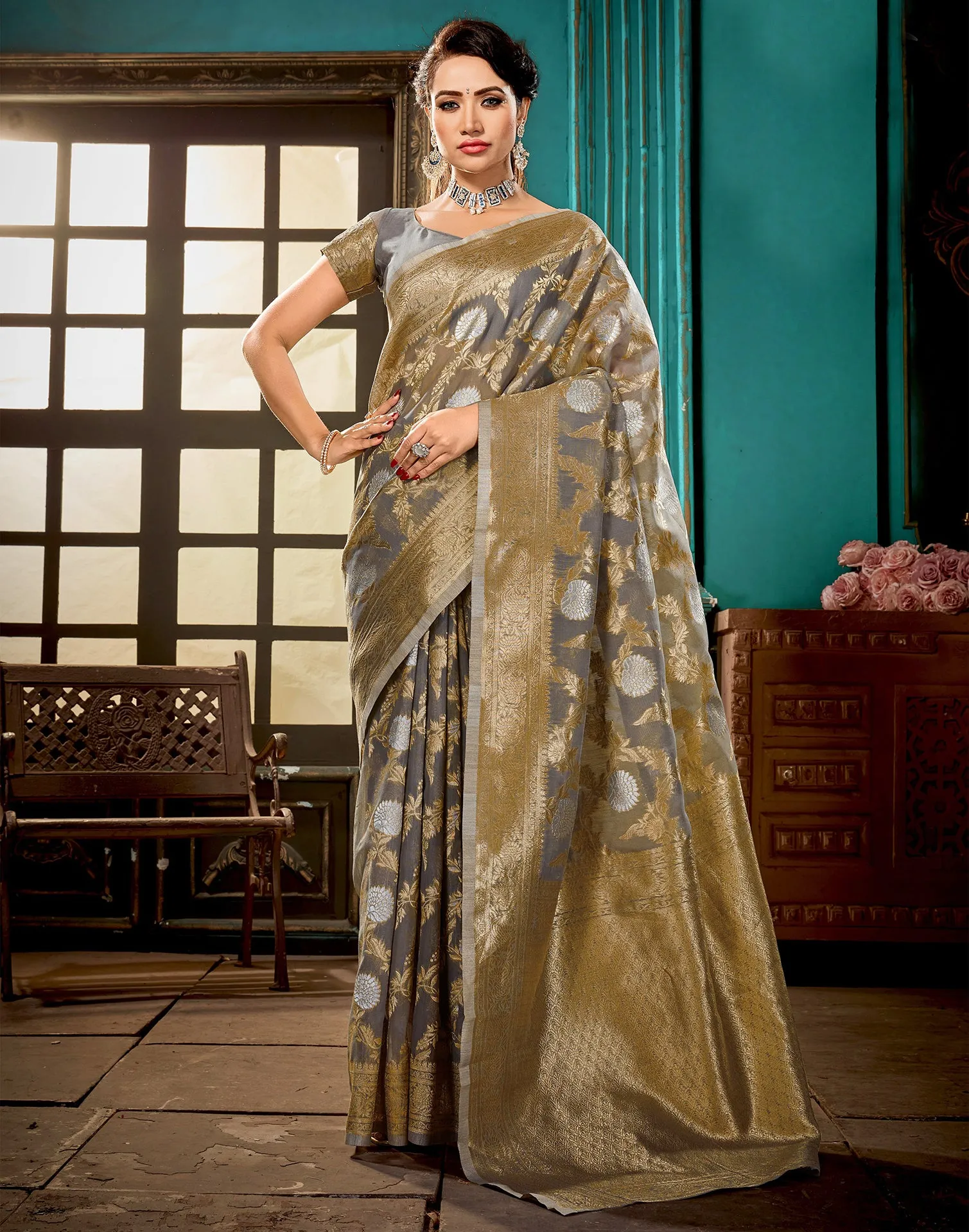 Grey Linen Saree