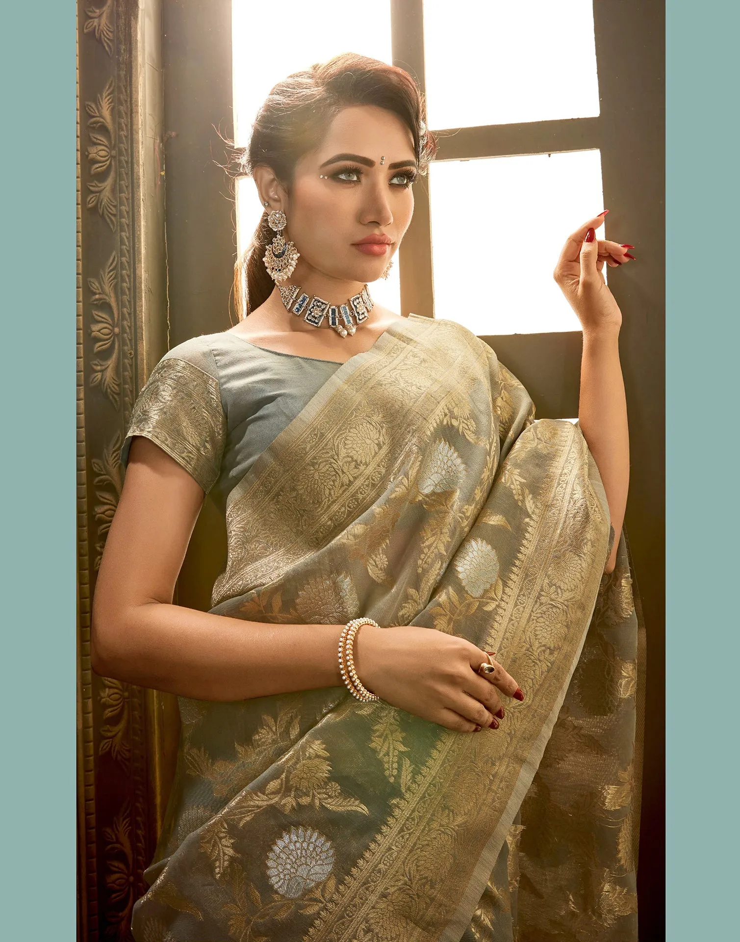 Grey Linen Saree