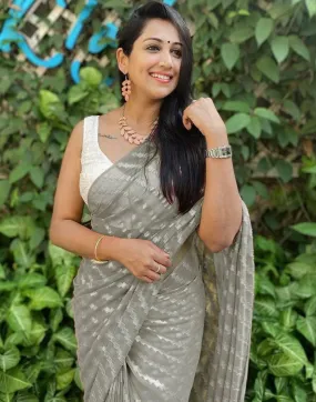 Grey Plain Saree