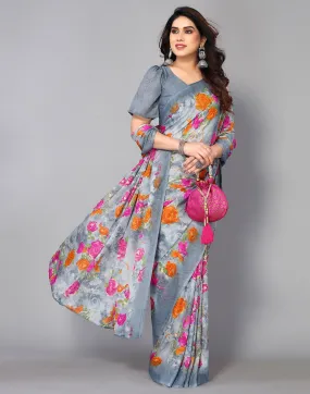 Grey Printed Saree