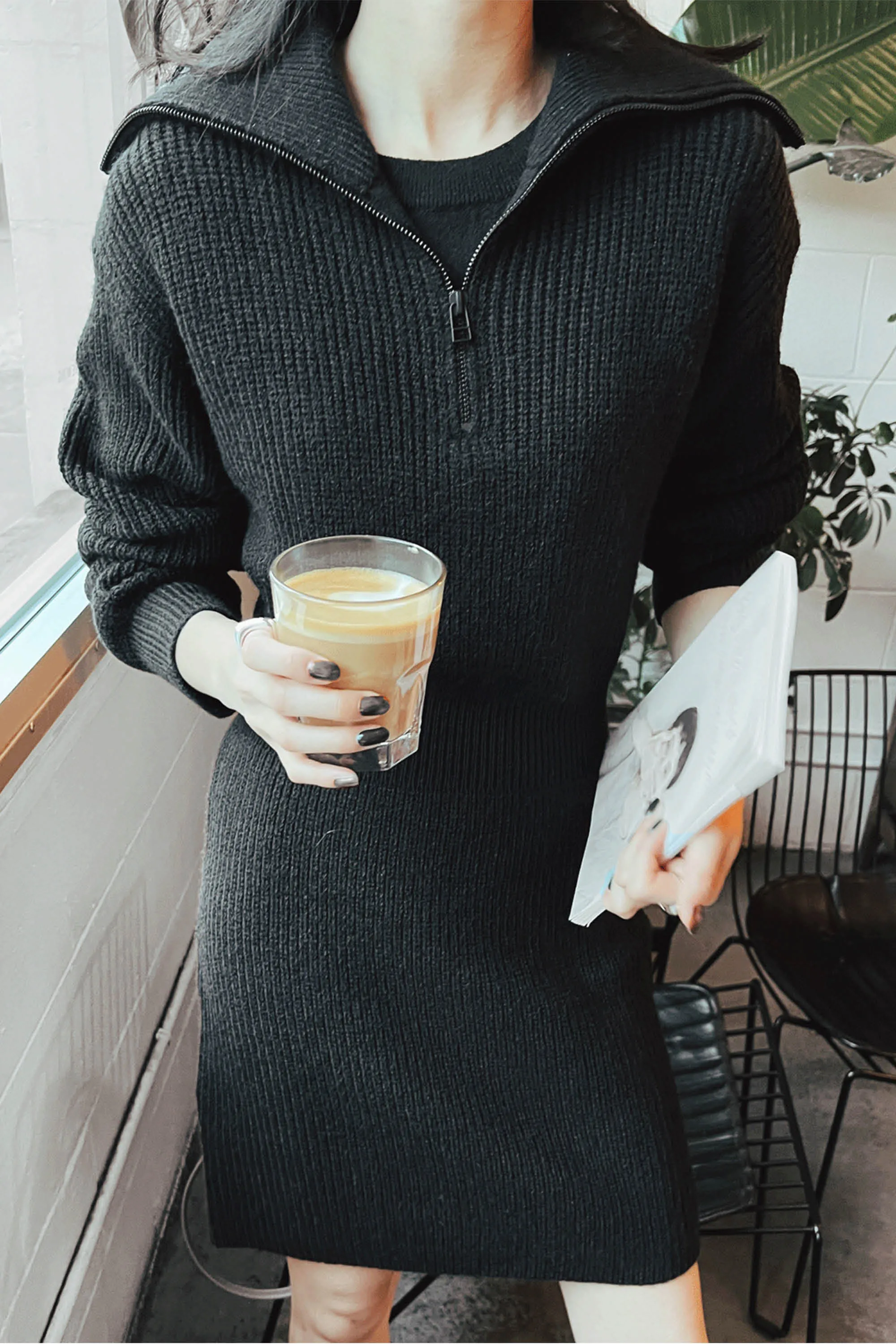 HALF ZIP SWEATER DRESS