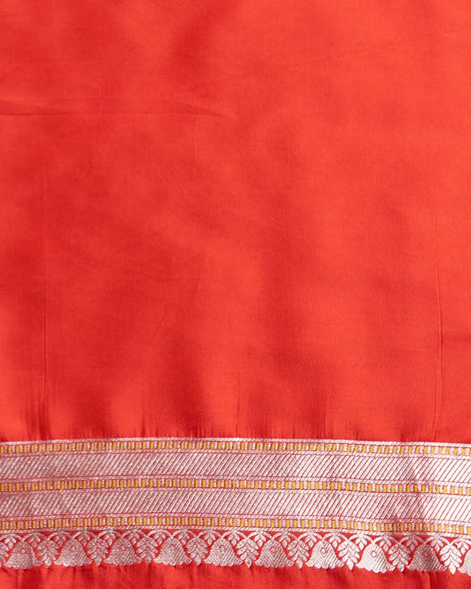 Handloom Bridal Red Pure Katan Silk Kimkhab Banarasi Saree with Meenakari