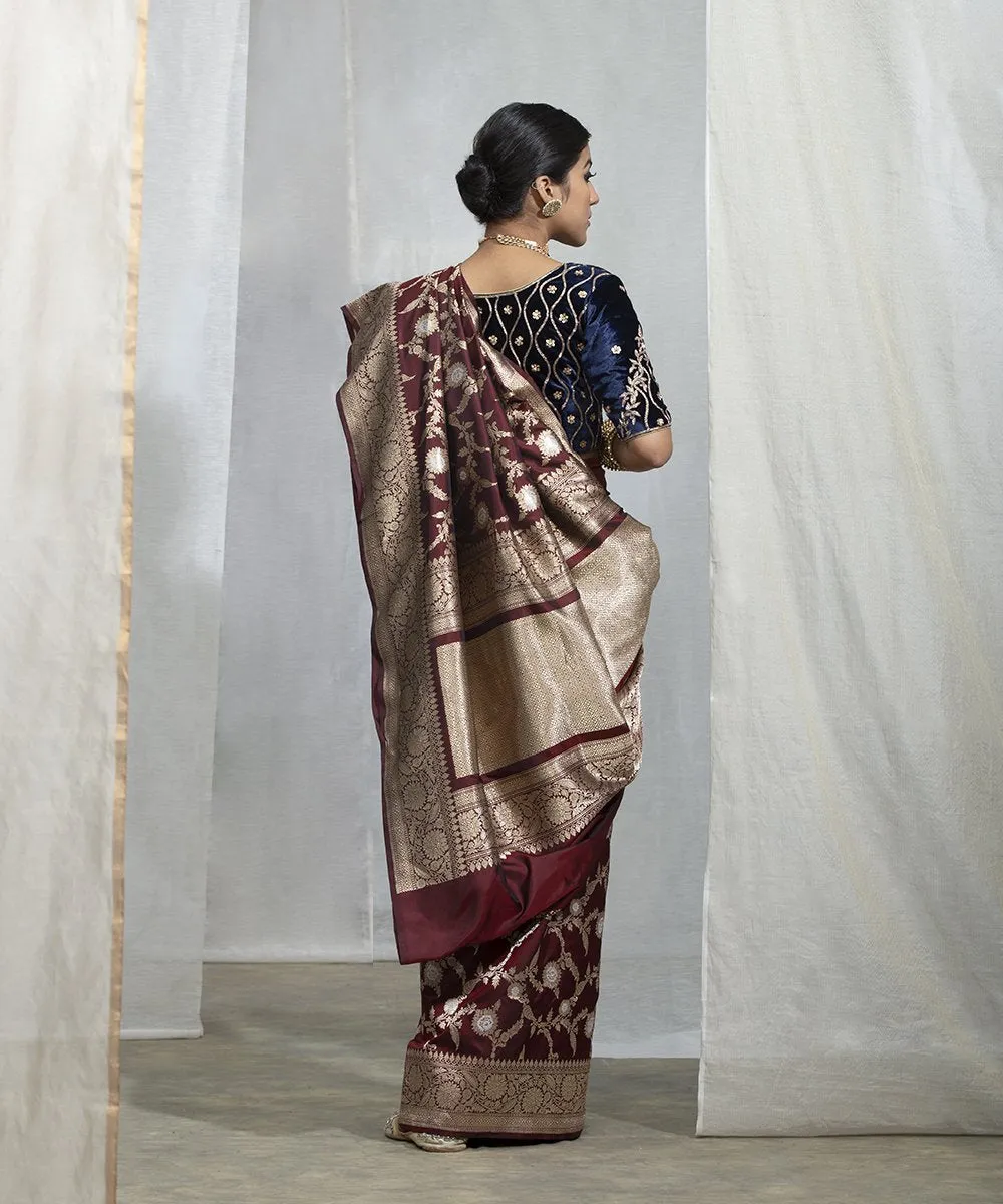 Handloom Maroon Sona Rupa Kadhwa Banarasi Jangla Saree