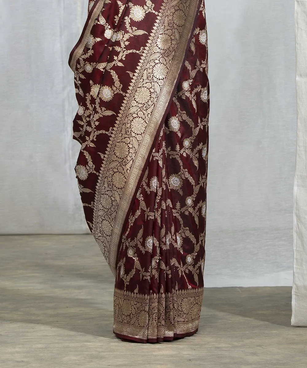 Handloom Maroon Sona Rupa Kadhwa Banarasi Jangla Saree