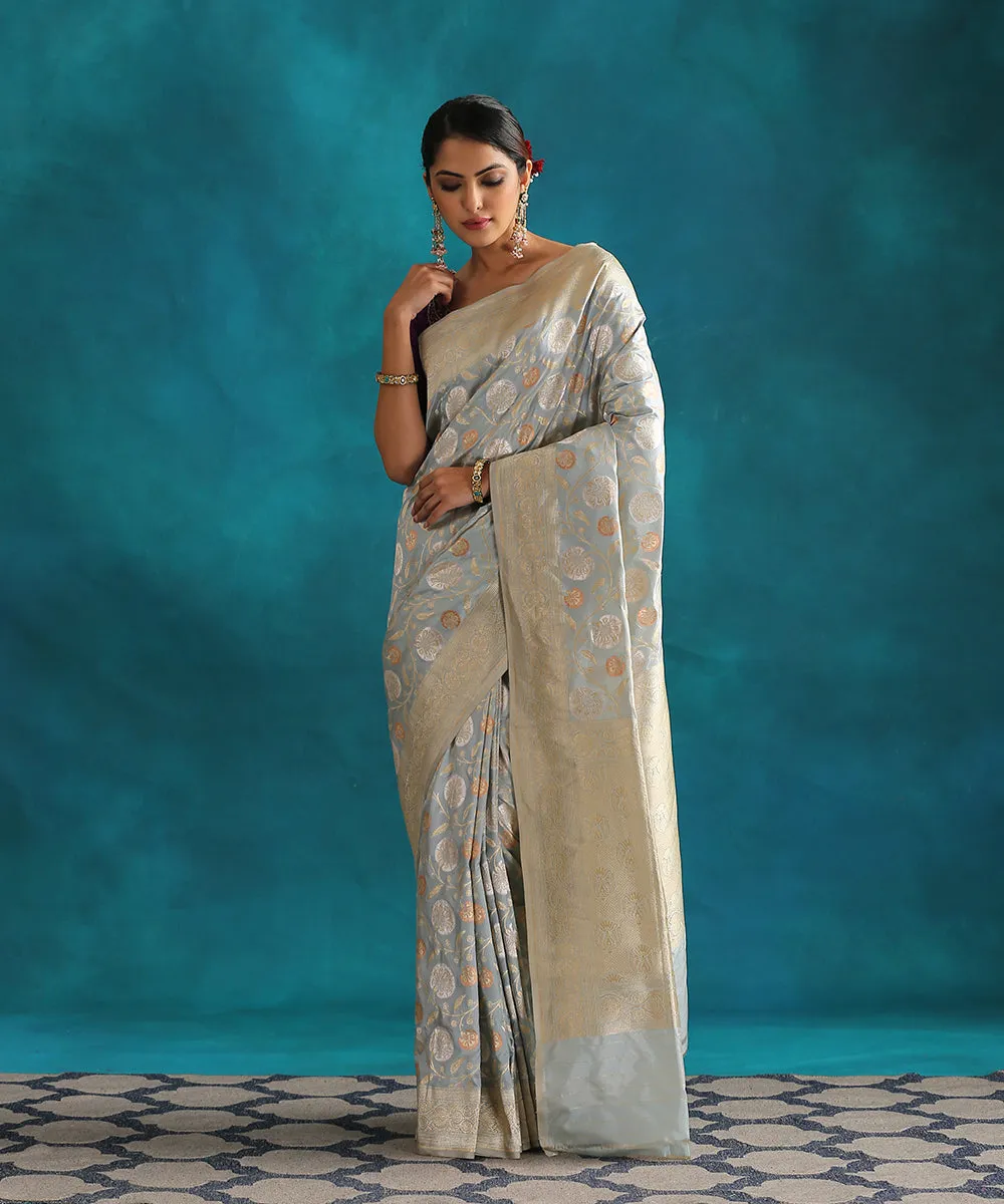 Handloom Powder Blue Pure Katan Silk Saree Banarasi Saree