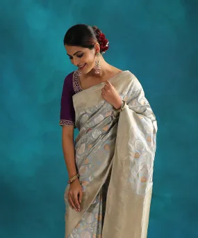 Handloom Powder Blue Pure Katan Silk Saree Banarasi Saree