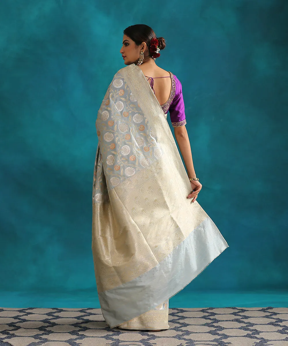 Handloom Powder Blue Pure Katan Silk Saree Banarasi Saree