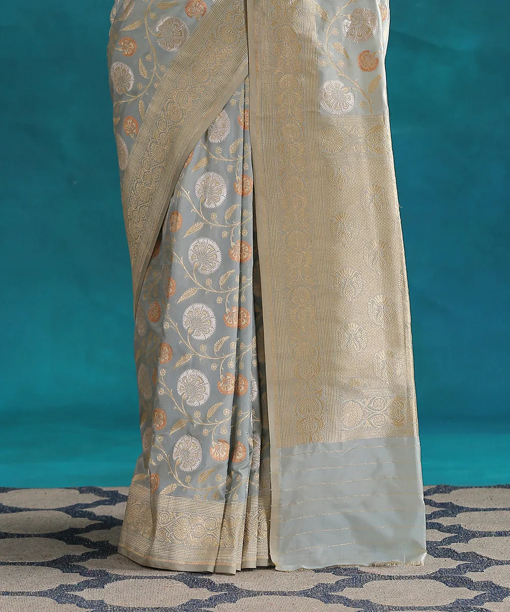 Handloom Powder Blue Pure Katan Silk Saree Banarasi Saree