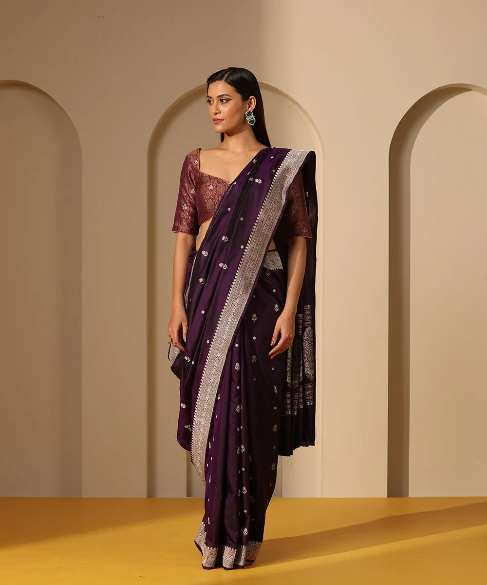 Handloom Purple Pure Katan Silk Banarasi Saree With Kadhwa Booti