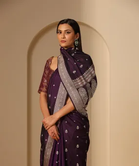 Handloom Purple Pure Katan Silk Banarasi Saree With Kadhwa Booti