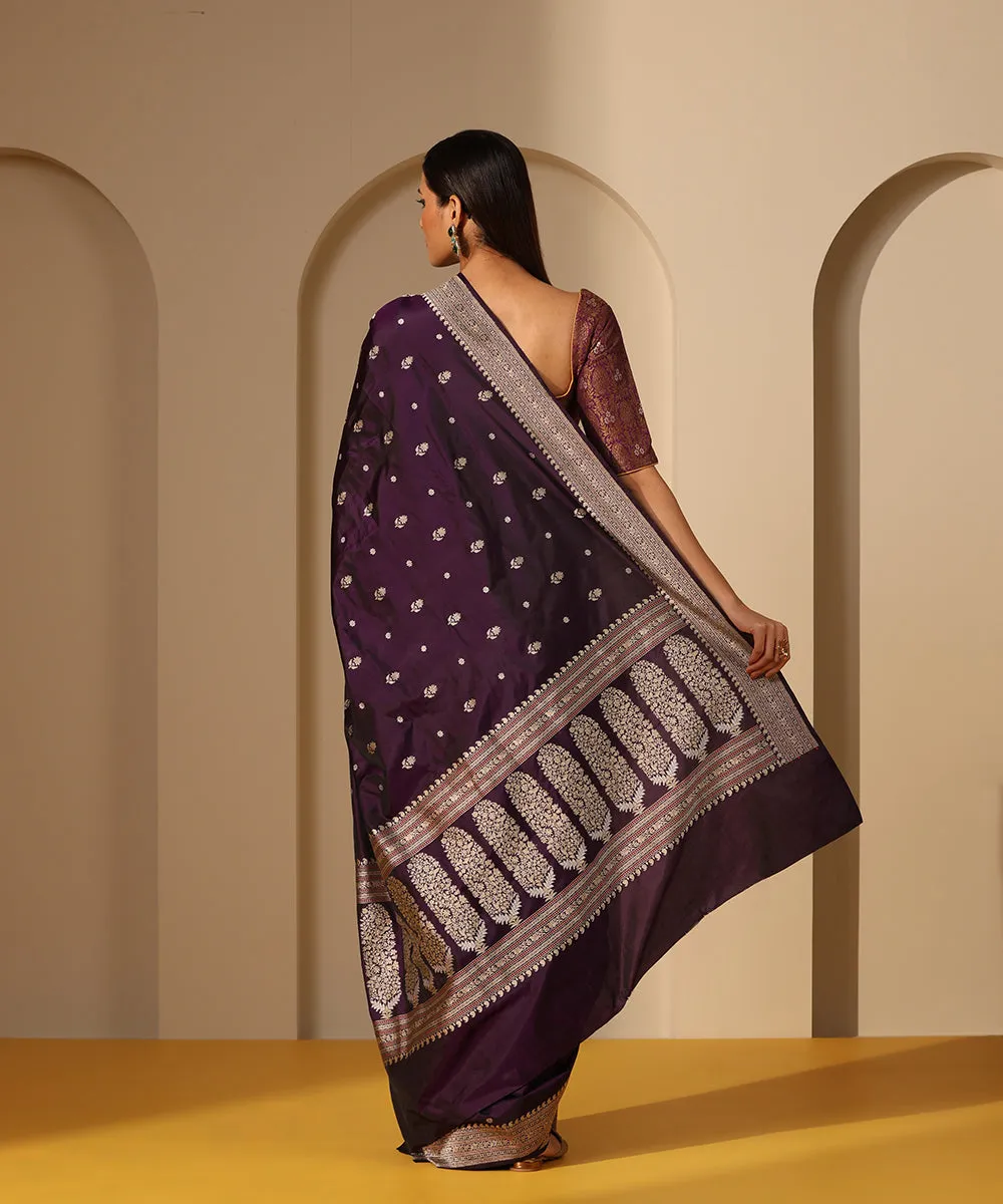 Handloom Purple Pure Katan Silk Banarasi Saree With Kadhwa Booti