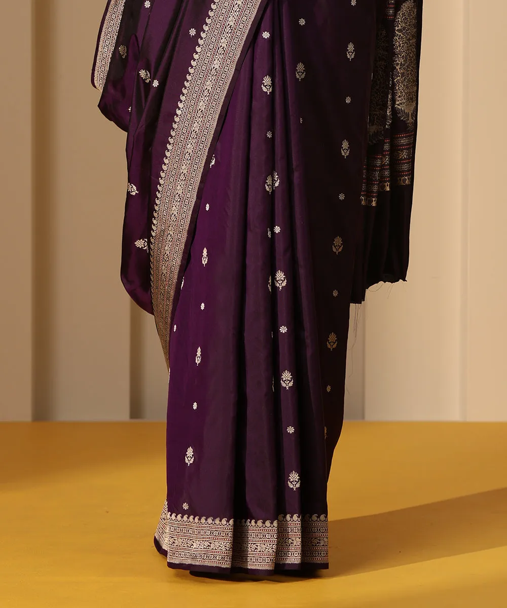 Handloom Purple Pure Katan Silk Banarasi Saree With Kadhwa Booti