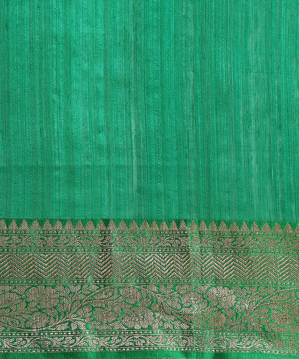 Handloom Red Tussar Silk Banarasi Saree With Green Border