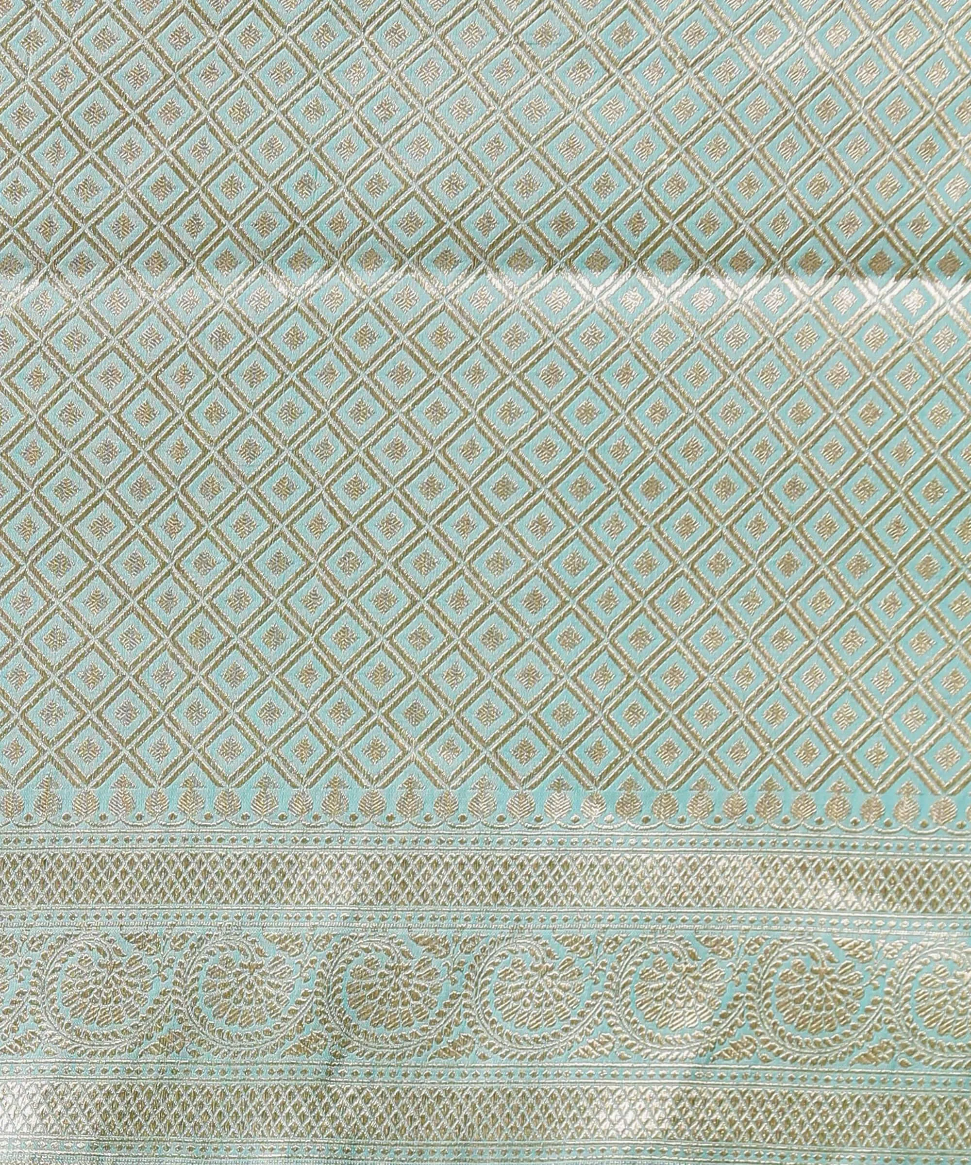 Handloom Sky Blue Banarasi Silk Saree with Sona Rupa Leheriya