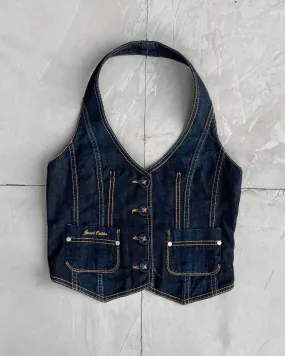 JACOB COHEN DENIM HALTER WAISTCOAT TOP - S