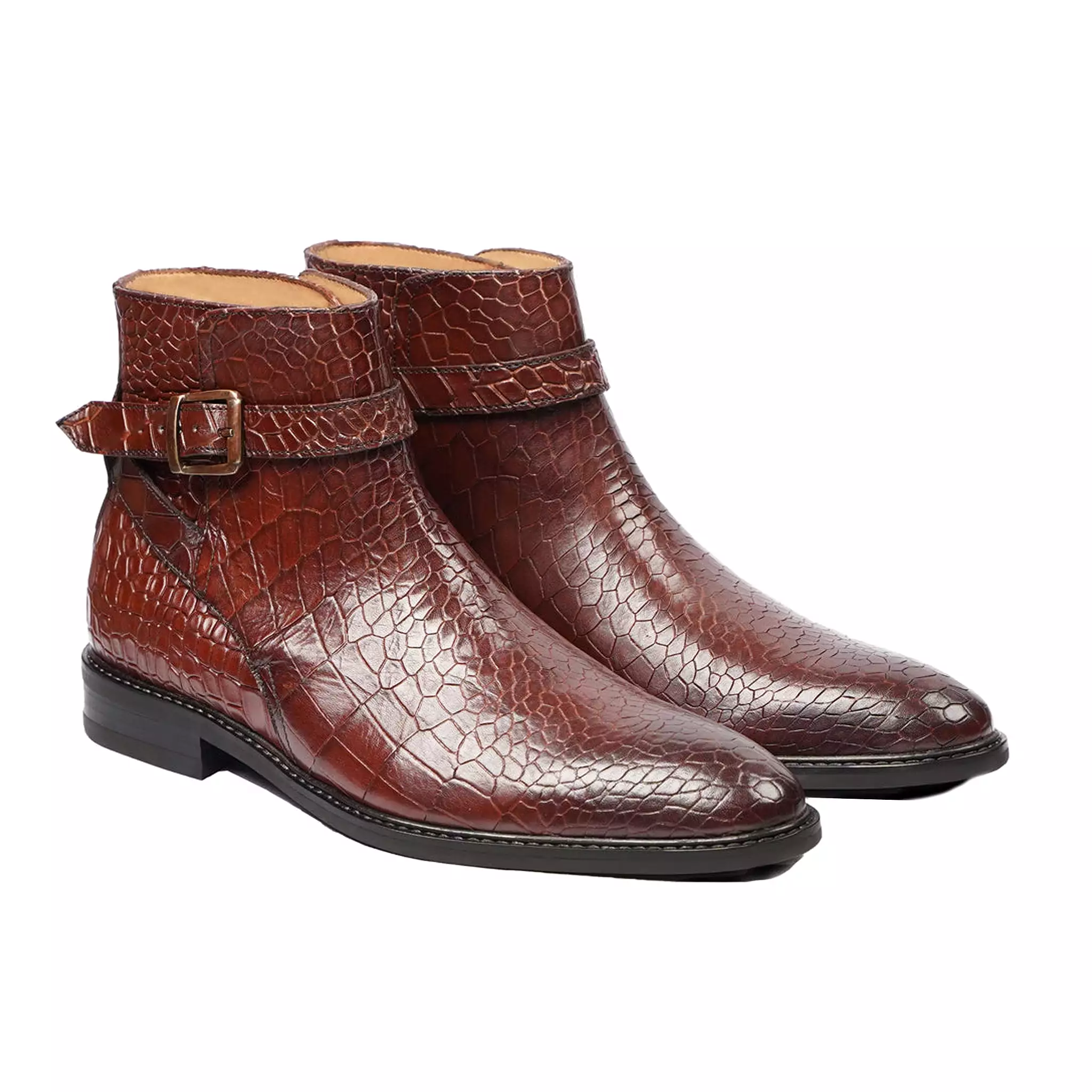 Koemi - Men's Oxblood Crocodile Printed Calf Leather Jodhpur Boot