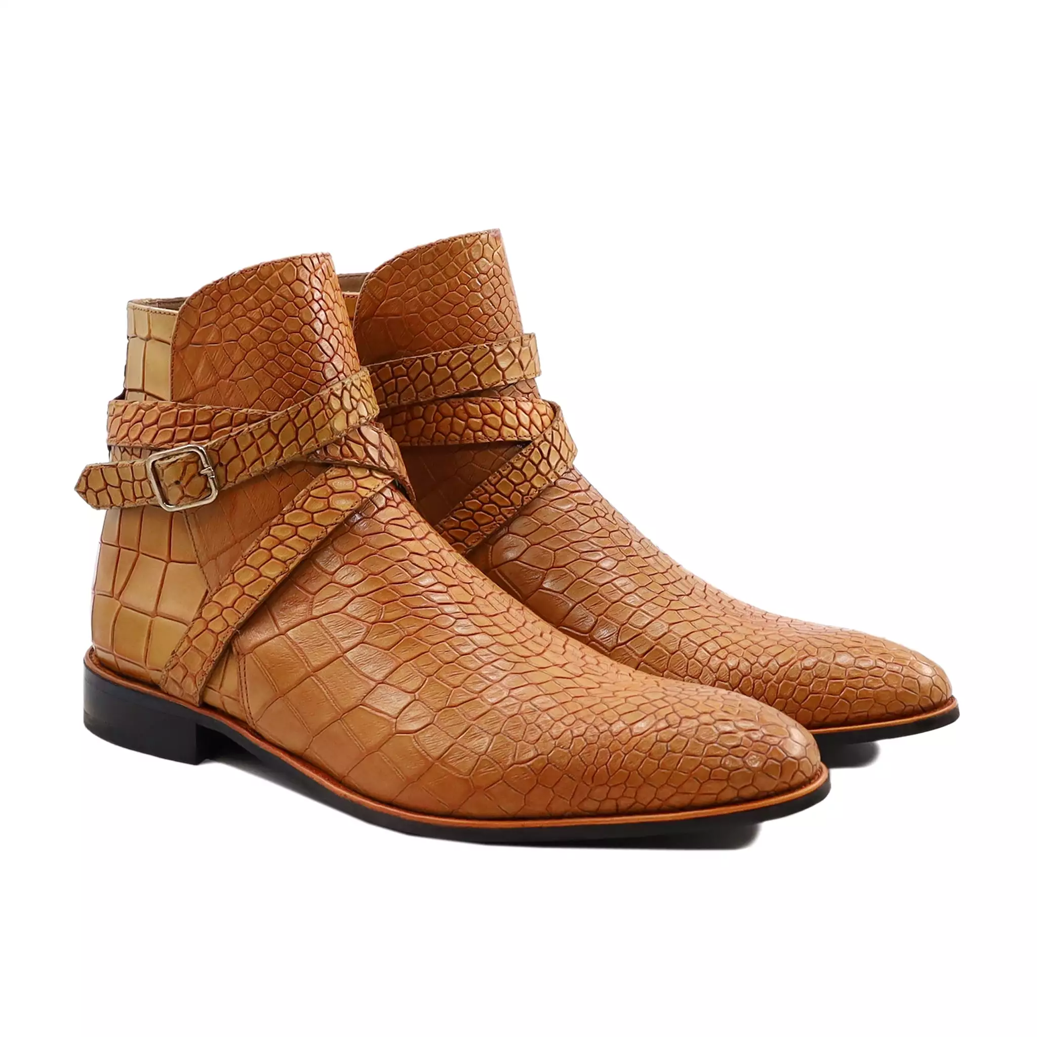 Kongs - Men's Tan Crocodile Printed Calf Leather Jodhpur Boot