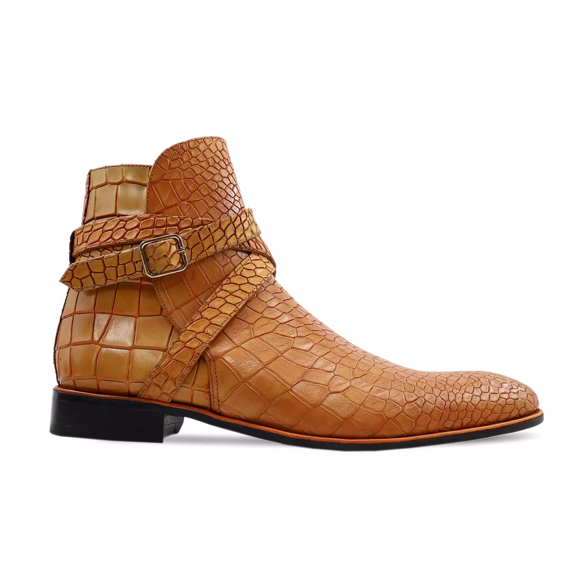 Kongs - Men's Tan Crocodile Printed Calf Leather Jodhpur Boot