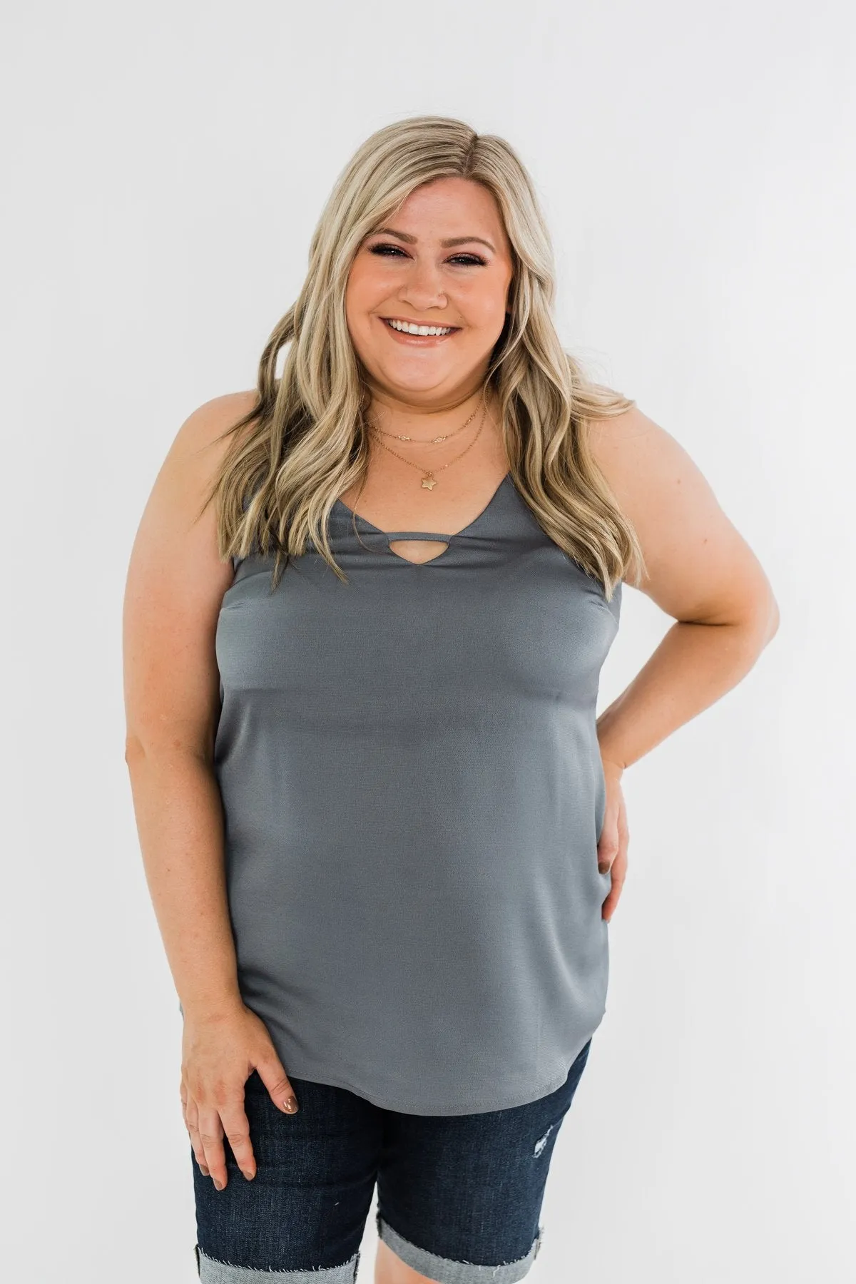 Lasting Love V-Neck Racerback Tank Top- Steel Grey