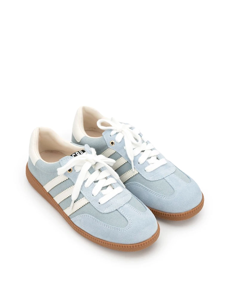 Light Blue Suede Leather Flat Sneakers