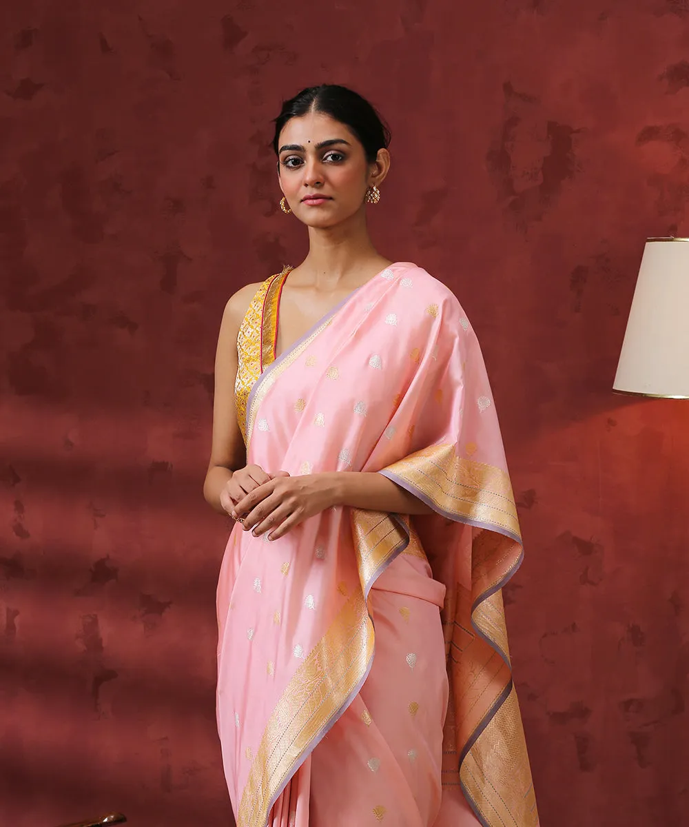 Light Pink Handloom Kadhwa Booti Pure Katan Silk Banarasi Saree