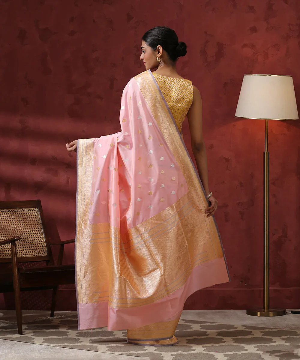 Light Pink Handloom Kadhwa Booti Pure Katan Silk Banarasi Saree