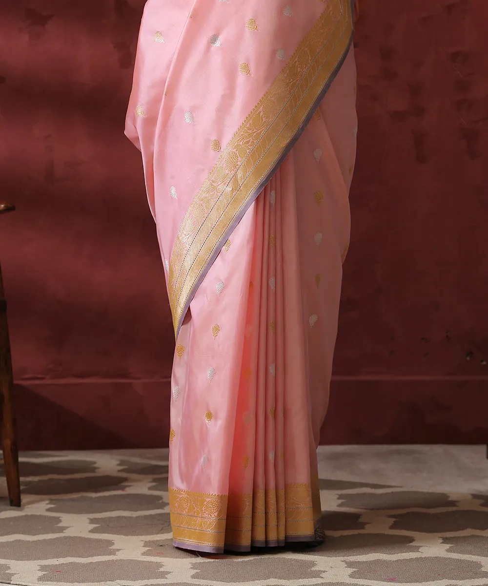 Light Pink Handloom Kadhwa Booti Pure Katan Silk Banarasi Saree