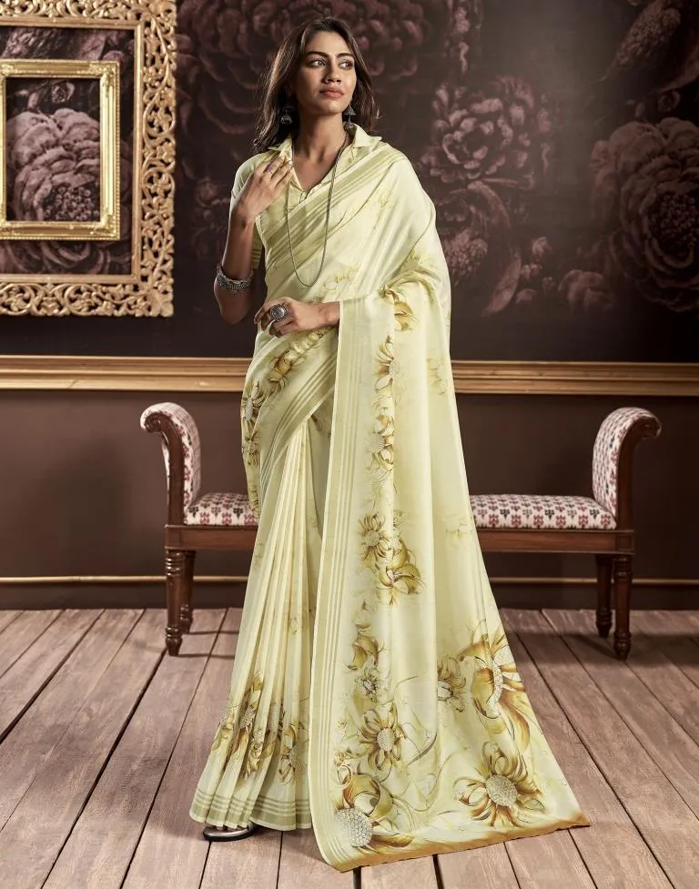 Light Yellow Silk Printed Sarees