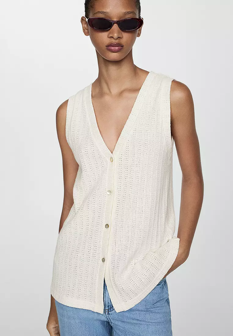 Mango Crochet Button Waistcoat