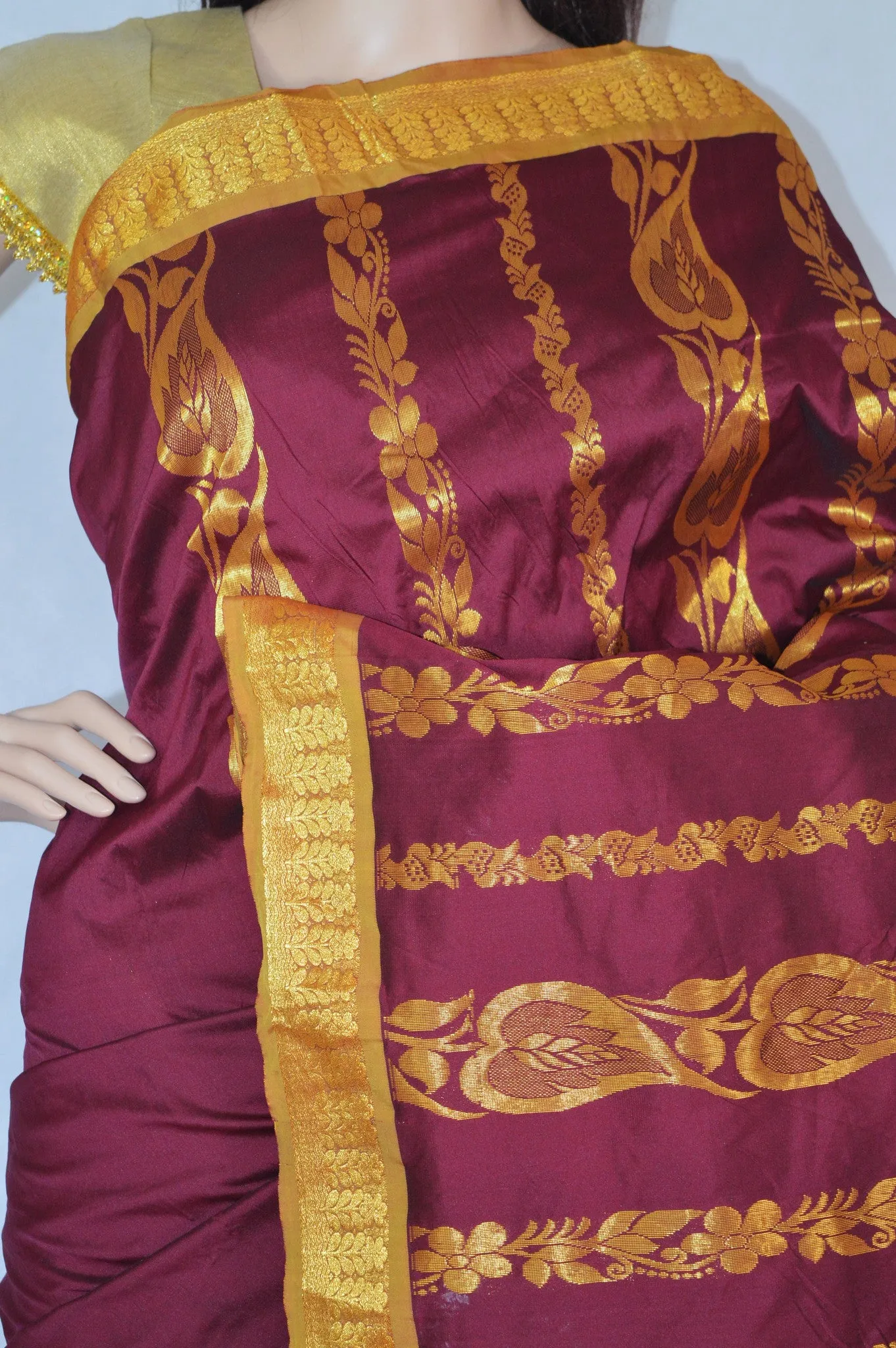 Maroon & Green Colour  Silk Saree