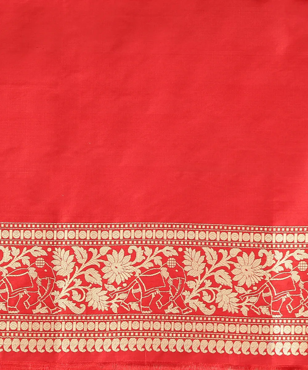 Maroon Handloom Pure Katan Silk Handloom Shikargah Banarasi Saree In Kimkhab Weave