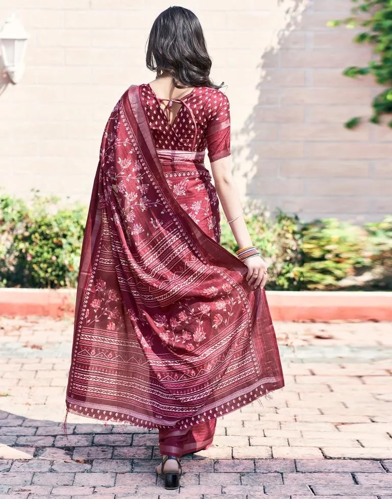 Maroon Silk Printed Sarees