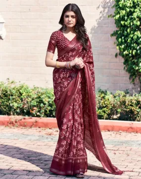 Maroon Silk Printed Sarees