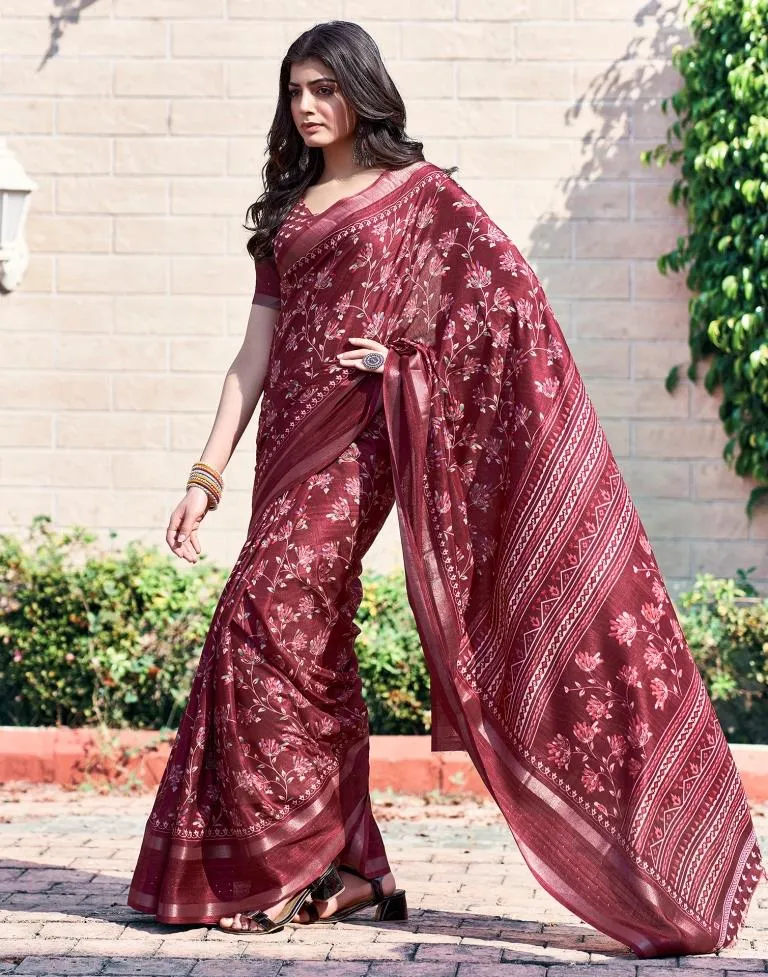 Maroon Silk Printed Sarees