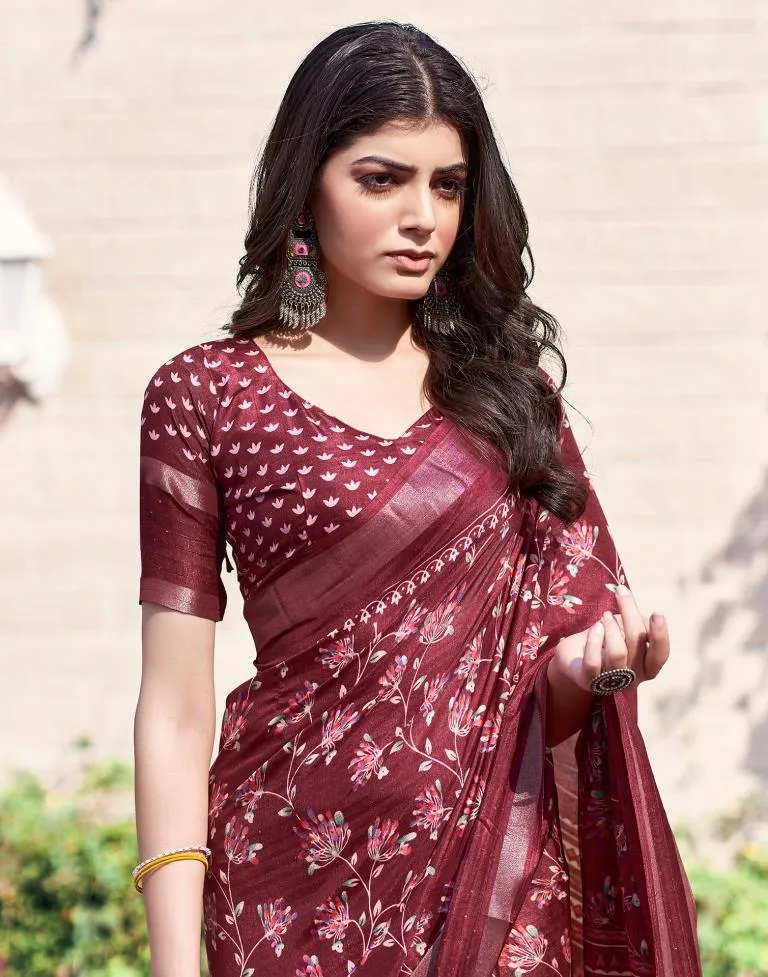 Maroon Silk Printed Sarees