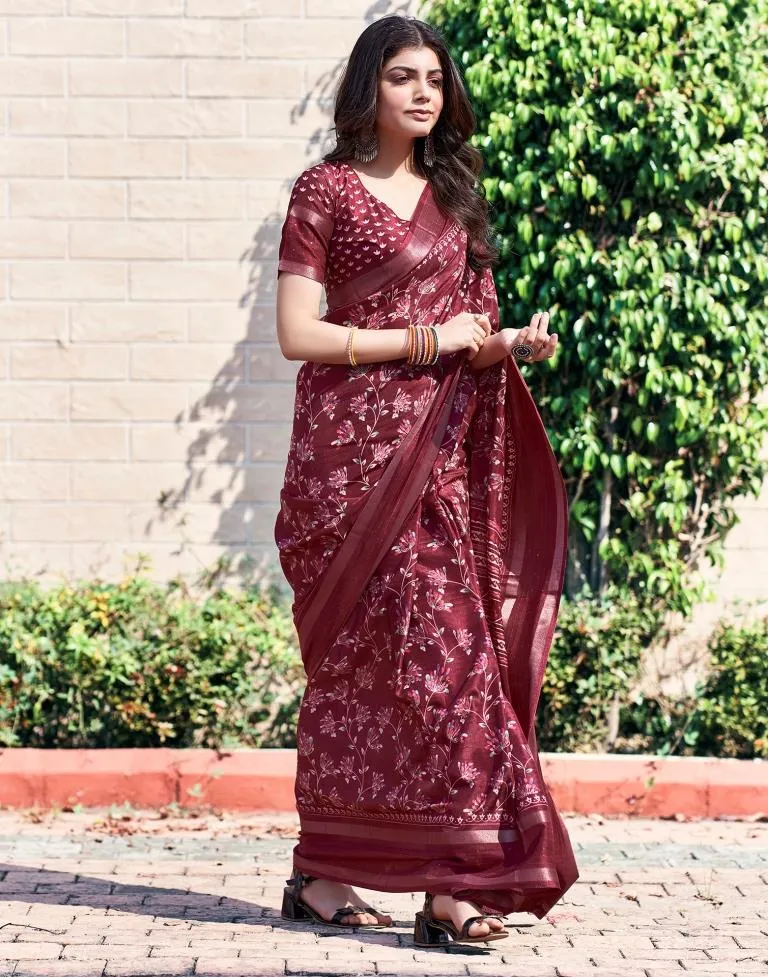 Maroon Silk Printed Sarees