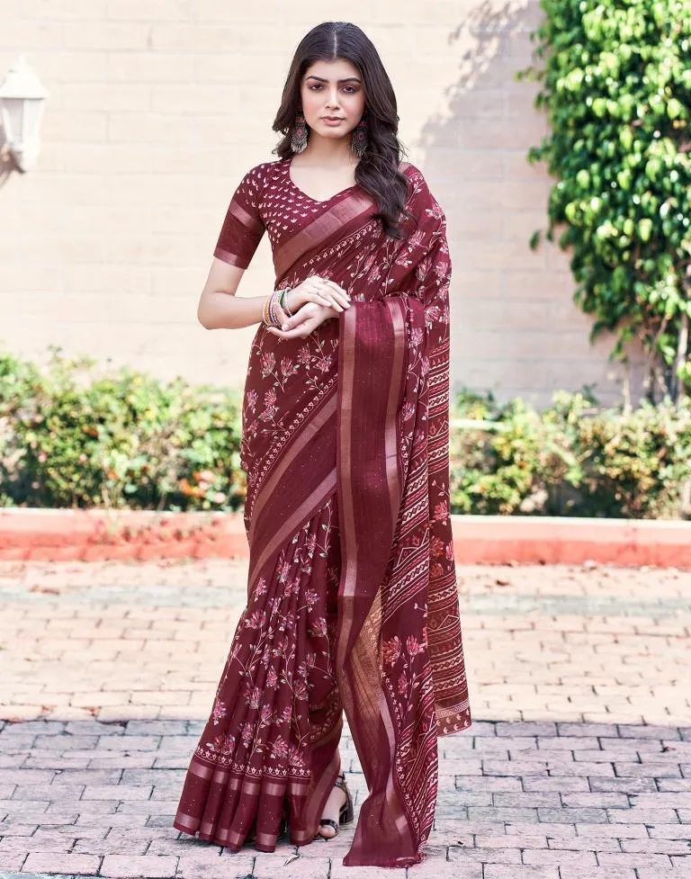 Maroon Silk Printed Sarees