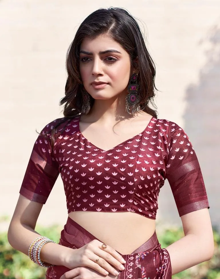 Maroon Silk Printed Sarees